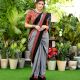 Grey Ajrak Cotton Saree with Black Contrast Border